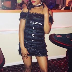 Sequin off the shoulder mini dress